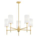 Aruzzo 5 Lamp Chandelier, Brushed Brass, White Fabric Shades, 70cm