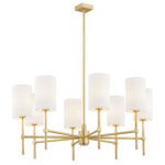 Aruzzo 8 Light Chandelier, Brushed Brass, White Shades, 86cm