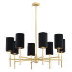 Aruzzo Chandelier, 8 Lamp, Brushed Brass, Black Shades, 86cm