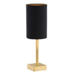 Aruzzo Table Lamp, 1 Light, Brushed Brass, Black Fabric Shade, 37cm Height