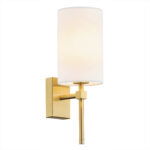 Aruzzo Wall Light, Brushed Brass, White Fabric Lampshade, 12.5cm Width