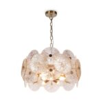 Aster Round Gold Pendant Light, Amber Glass, Gold Metal, 8 Lamp, 62.60cm Diameter