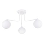 Aztrale 3 Light Ceiling Lamp, Semi Flush, White Metal. White Glass Globes, 62cm Width