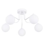 Aztrale 5 Lamp Ceiling Light, Semi Flush, White Metal. White Glass Globes, 64cm Width