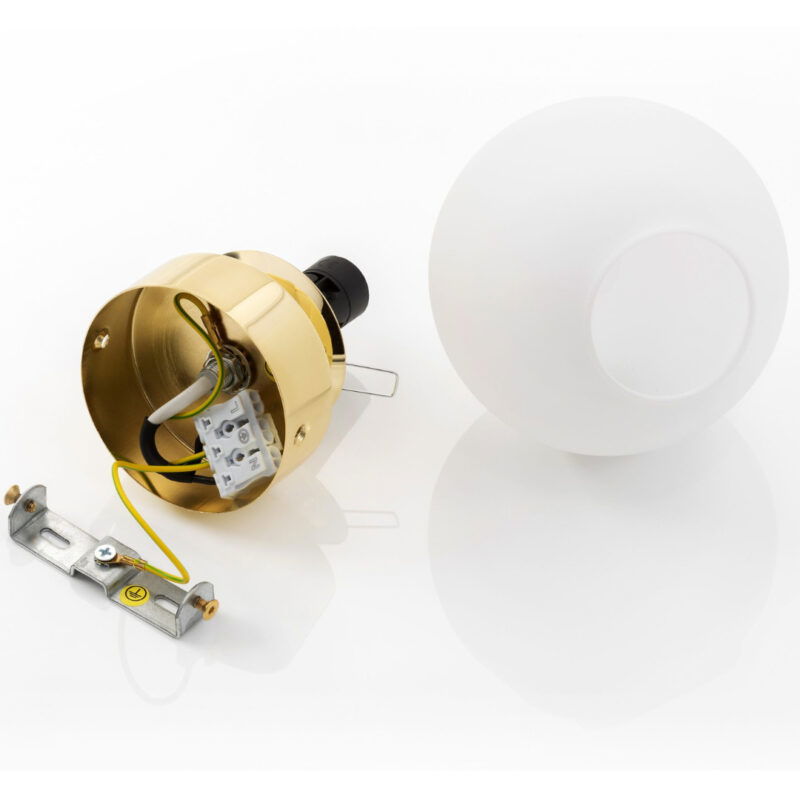 vio ip44 flush ceiling lamp, 1 light, brass, opal glass, 12cm