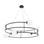 Balance Black Chandelier, 6 Lamp, Opal Glass, 81.2cm Diameter