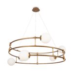 Balance Gold Chandelier, 6 Light, Opal Glass, 81.2cm Diameter