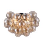 Balbo 8 Light Ceiling Lamp, Cognac Glass, Nickel Metal, 50cm Wide