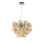 Balbo 8 Light Pendant Lamp, Cognac Glass, Nickel Metal, 50cm Wide