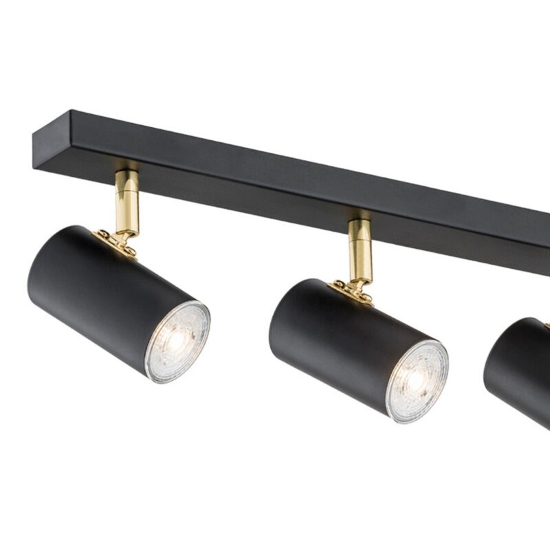 agos 4 light adjustable ceiling spotlight, black, brass, 62cm width