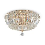 Basfor Crystal Flush Ceiling Lamp, 3 Light, Gold, Clear 30cm Wide