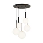 Basic Form Black Multi Drop Pendant Lamp, 5 Light, Opal Glass, 58cm Wide