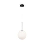 Basic Form Medium Globe Pendant Lamp, Black, Opal Glass, 1 Light, 20cm Wide