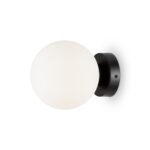 Basic Form Small Globe Wall Lamp, Black, White Glass, 15cm Diameter