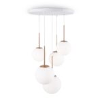 Basic Form Gold & White Multi Drop Pendant Light, 5 Lamp, Opal Glass, 58cm Wide