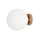 Basic Form Medium Globe Wall Lamp, Gold Metal, White Glass, 18cm Wide