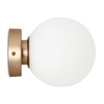 Basic Form Small Globe Wall Lamp, Gold, White Glass, 15cm Wide