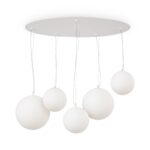 Basic Form Extra Large 5 Light Pendant Light, White, Opal Glass, 1050 Length