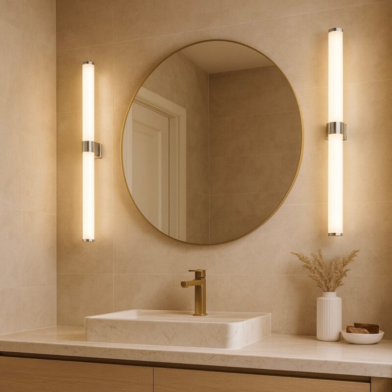 matuvi ip44 double tube led wall light, chrome, opal glass, steel, 3000k, 62cm height