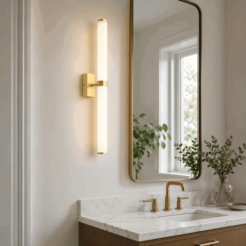 matuvi ip44 double tube led wall lamp, brass, glass, steel, 3000k, 62cm height