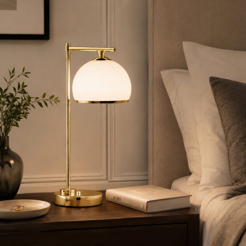 bella brass table lamp, opal glass shade, 1 light, 47cm height