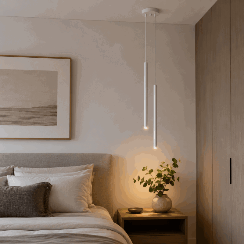 vaslow 2 light tube pendant lamp, white metal, 15cm diameter