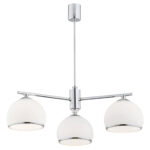Bella 3 Light Down Facing Chandelier, Chrome Metal, Opal Glass, 55cm Wide