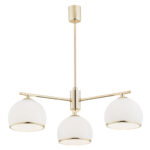 Bella 3 Lamp Down Facing Chandelier, Brass Metal, Opal Glass Shades, 55cm Width