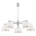 Bella 5 Lamp Down Facing Chandelier, Chrome Metal, Opal Glass, 68cm Wide