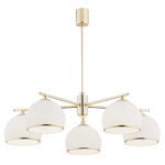 Bella 5 Light Down Facing Chandelier, Brass Metal, Opal Glass Shades, 68cm Width