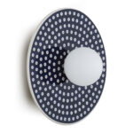 Bolu Circular IP44 Ceramic Wall Lamp, Deep Cobalt Blue, Opal Glass, 30cm Diameter