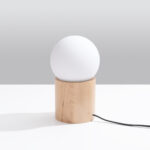 Boma Round Wood Table Lamp, White Glass Shade, 1 Light 12cm Diameter