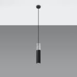 Borgeno Single Pendant Lamp, Concrete & Black Metal, 8cm Diameter