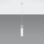 Borgeno Single Pendant Light, Concrete & White Metal, 8cm Diameter