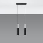 Borgeno 2 Lamp Bar Pendant Light, Concrete & Black Metal, 30cm Length