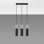 Borgeno 3 Light Bar Pendant Lamp, Concrete & Black Metal, 45cm Length
