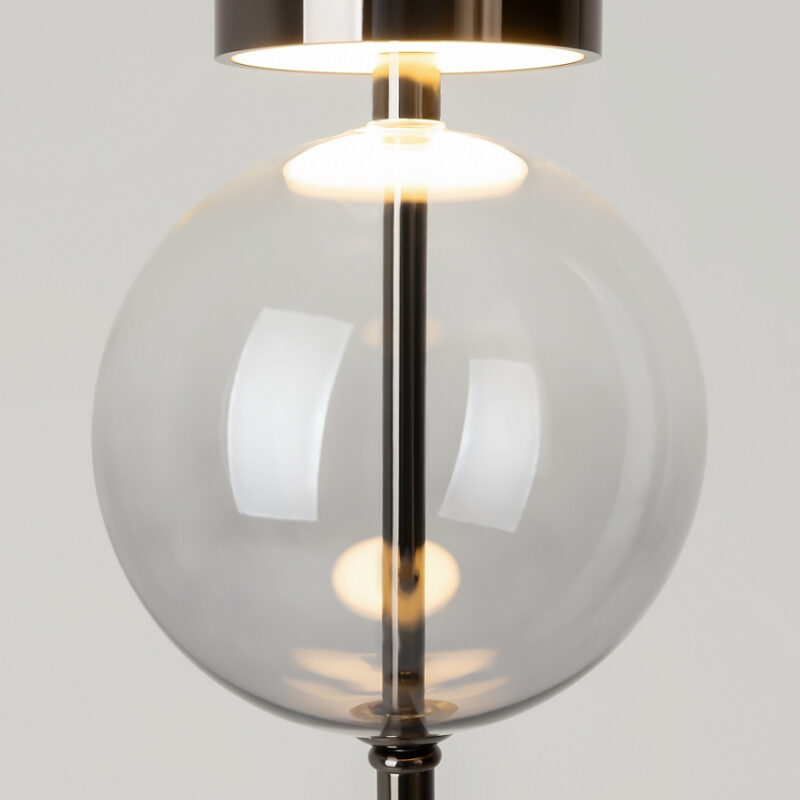 double moon black led floor lamp, smoked glass, 3000k, 15w, 146cm height