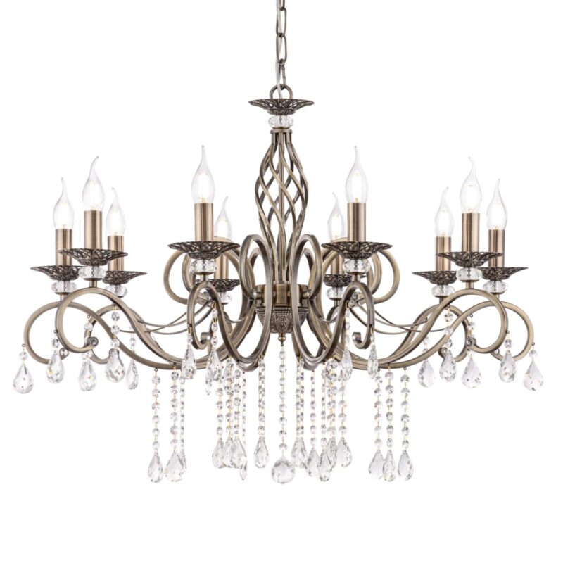 grace 10 arm bronze chandelier, crystal, metal, 85cm wide