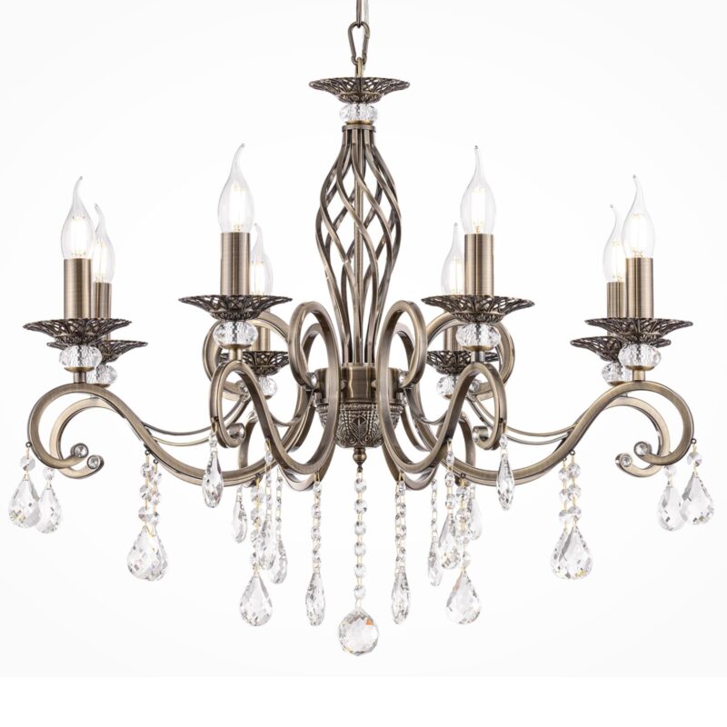 grace 8 arm bronze chandelier, crystal, metal, 72cm wide