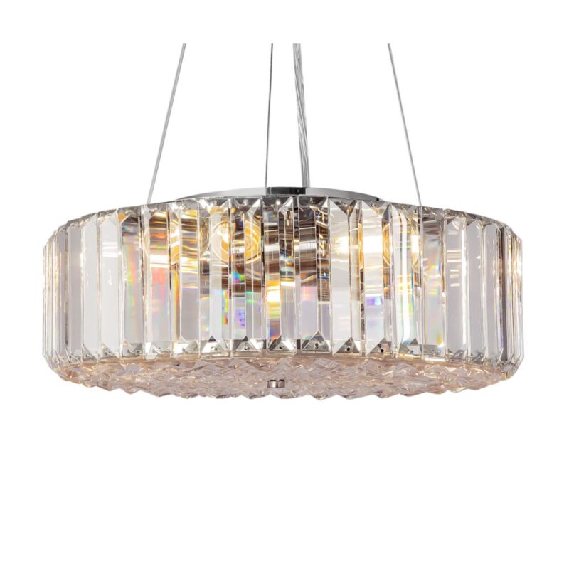 recinto 6 lamp pendant light, crystal glass, polished chrome, 40cm diameter