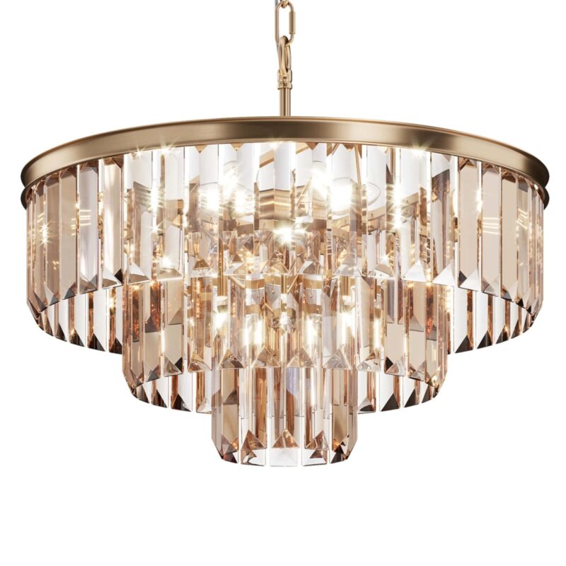 revero amber crystal glass pendant lamp, gold metal, 7 light, 50cm wide