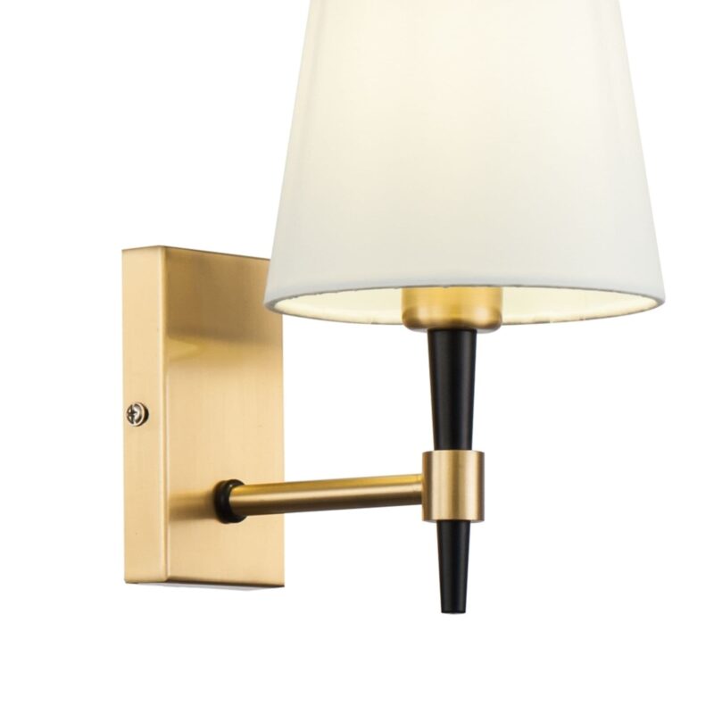 zaragoza wall lamp, white fabric shade, 1 light, brass metal, 14cm width