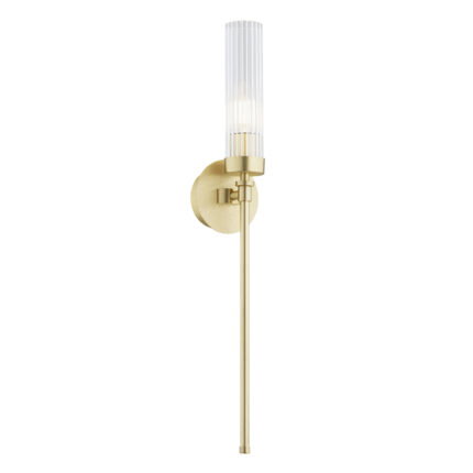 Brezton 1-Light Wall Sconce, Clear (Fluted) Glass, Brushed Brass
