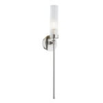 Brezton Long Single Wall Lamp, Brushed Nickel, Clear Ribbed Glass, Steel, 10cm Wide