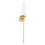 Brezton Long Single Wall Lamp, Brushed Brass, Frosted Glass, 10cm Wide