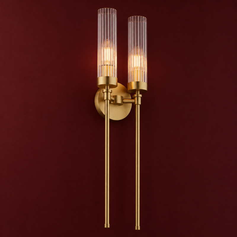 Brezton 2-Light Wall Sconce, Clear (Fluted) Glass, Brushed Brass Image 2