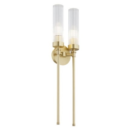 Brezton 2-Light Wall Sconce, Clear (Fluted) Glass, Brushed Brass