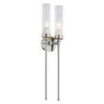 Brezton 2 Light Long Wall Lamp, Brushed Nickel, Clear Ribbed Glass, Steel, 14cm Wide