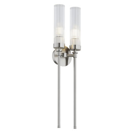 Brezton 2-Light Wall Sconce, Clear (Fluted) Glass, Brushed Nickel
