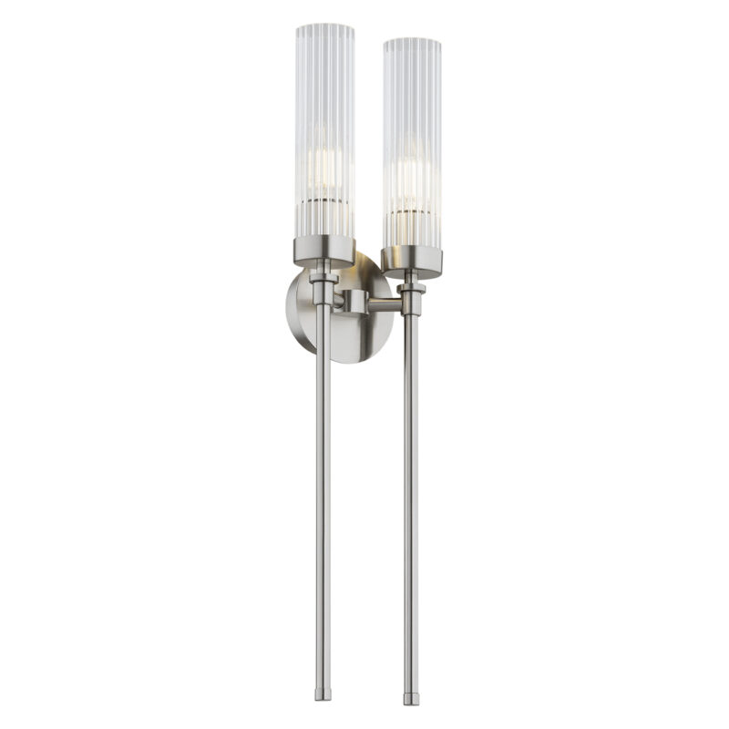 Brezton 2-Light Wall Sconce, Clear (Fluted) Glass, Brushed Nickel